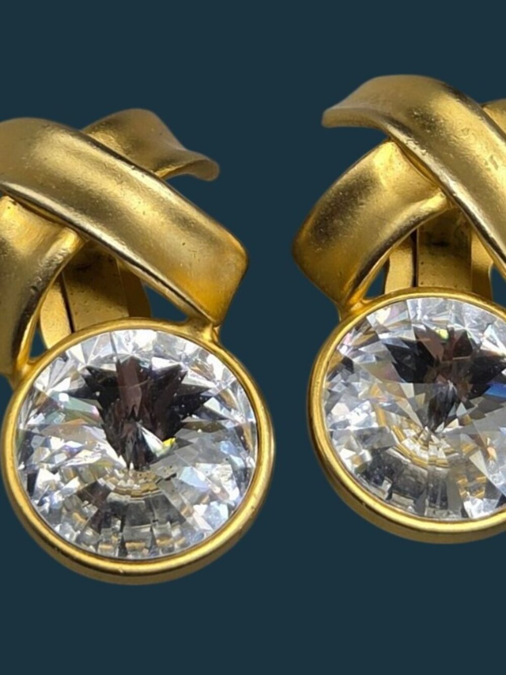 Vtg Norma Jean XO Faceted Rivoli Crystal Clip On Earrings Runway Style 1980s - Picture 12 of 12